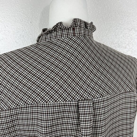 Maison de Roem Button Up Top Women Medium Black Houndstooth Long Sleeve Ruffled - Picture 13 of 15